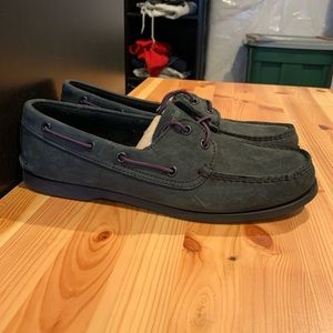 Black suede Timberland Boat shoes size 9.5